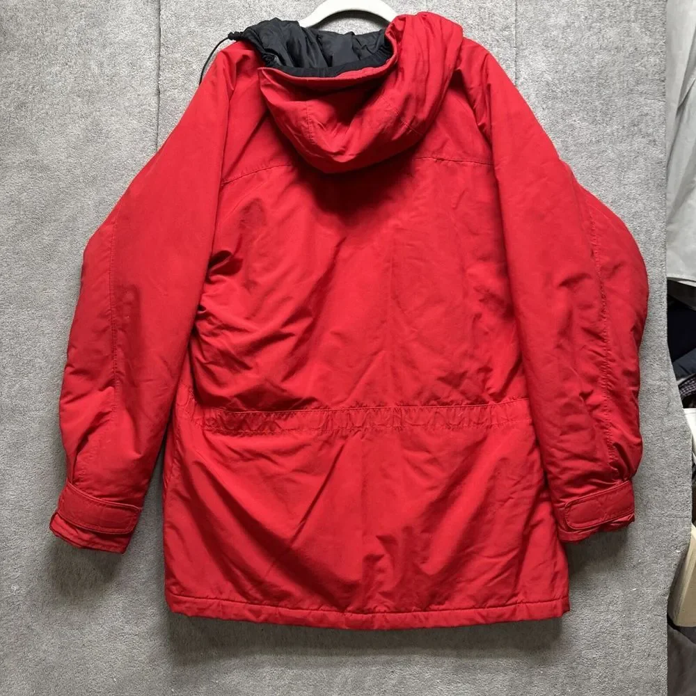 Vtg J Crew Jacket Mens M Red 3 Pocket Hood Nylon Water Resist Insulated Nautical